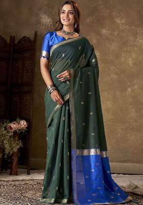 Green Zari Cotton Saree Set