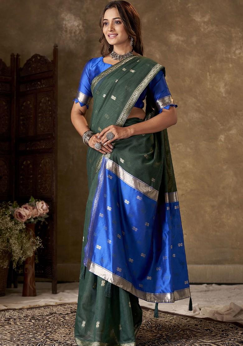 Green Zari Cotton Saree Set