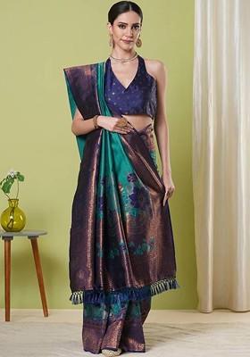 Blue Zari Banarasi Saree Set