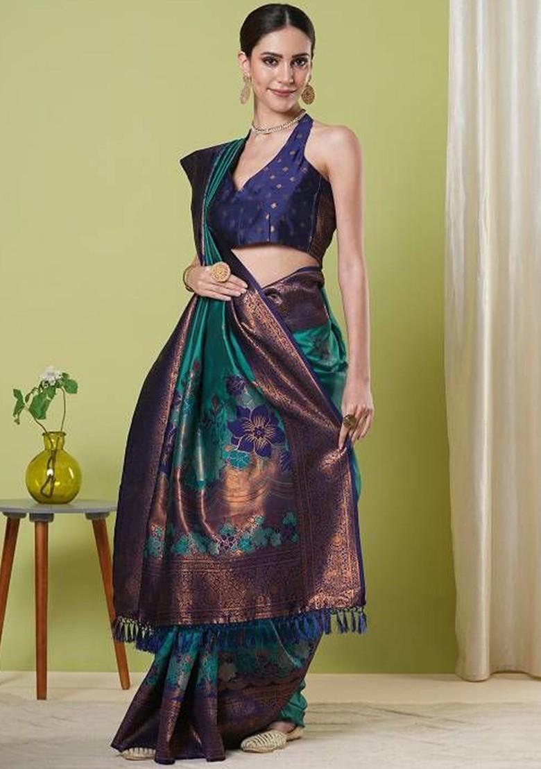 Blue Zari Banarasi Saree Set