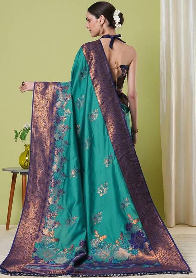 Blue Zari Banarasi Saree Set