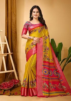 Yellow Zari Kanjeevaram Silk Saree Set