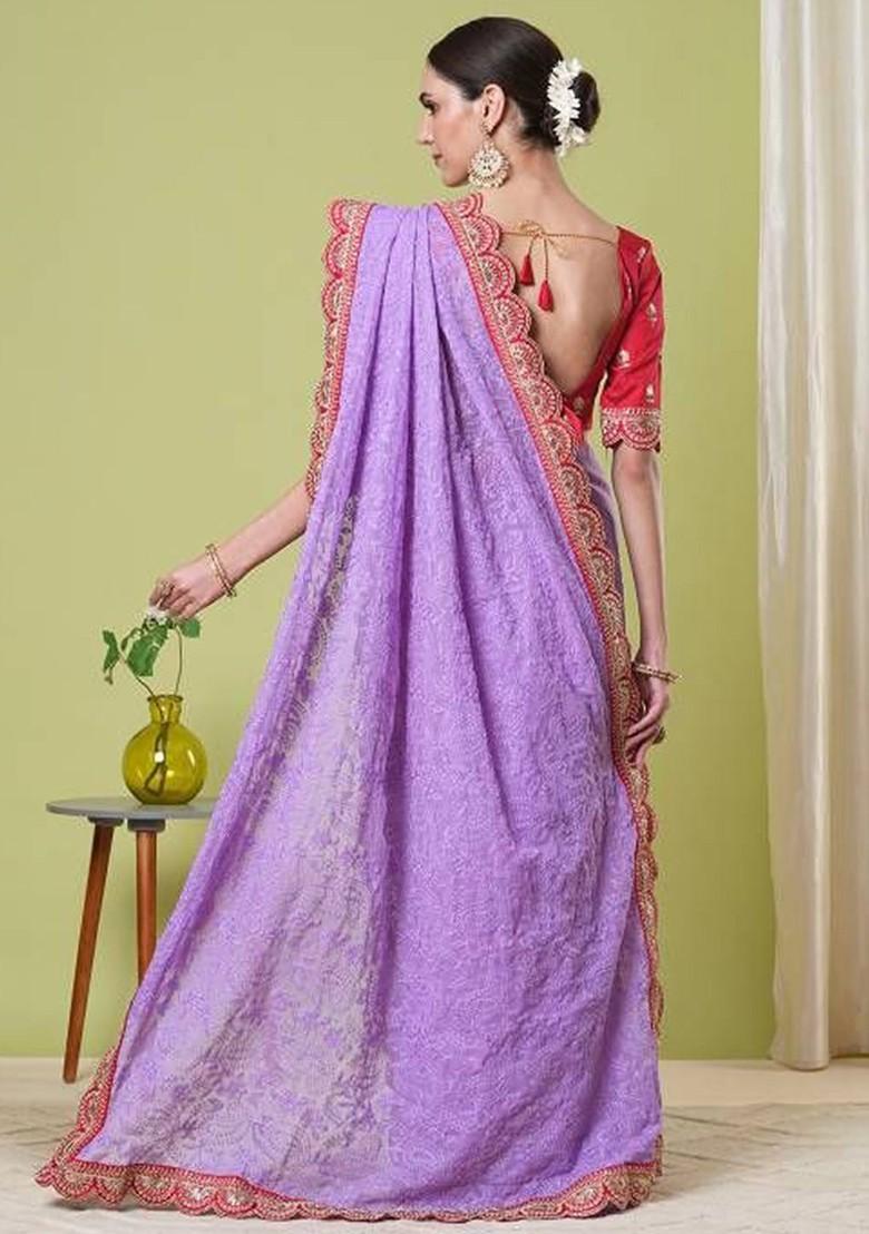 Purple Embroidered Georgette Saree Set