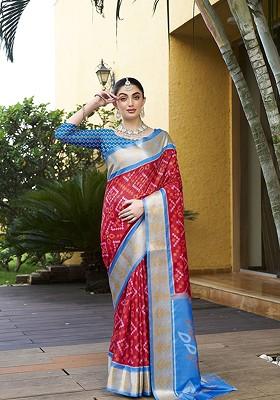 Red Zari Crepe Saree Set