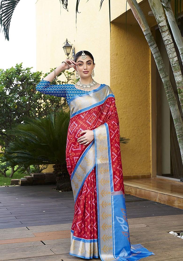 Red Zari Crepe Saree Set