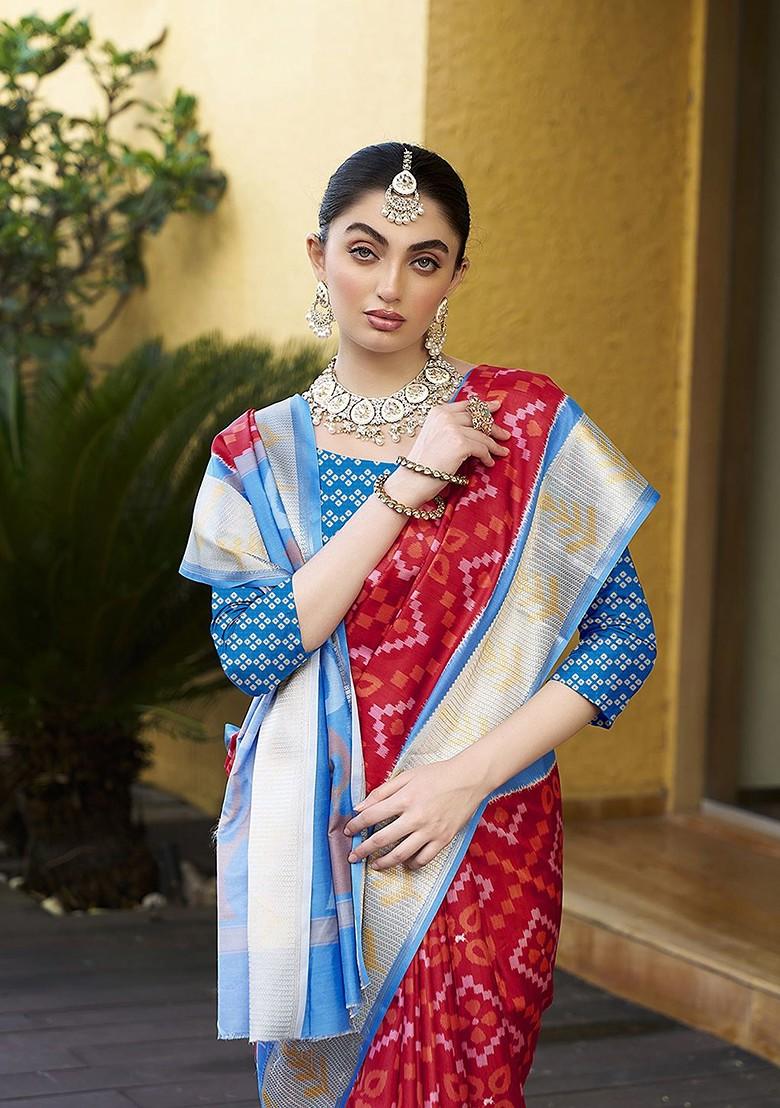 Red Zari Crepe Saree Set