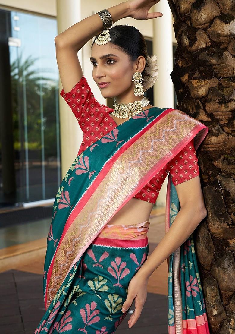 Green Zari Crepe Saree Set