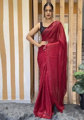 Red Embroidered Chiffon Saree Set