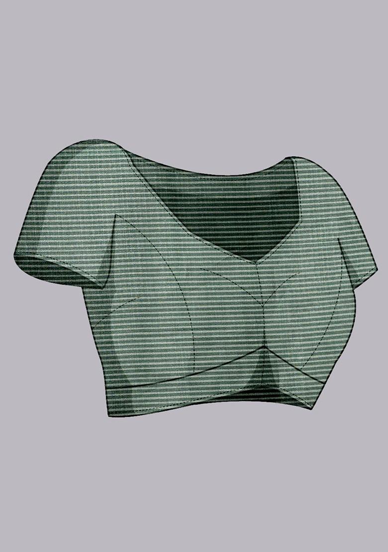 Green Printed Silk Saree Set