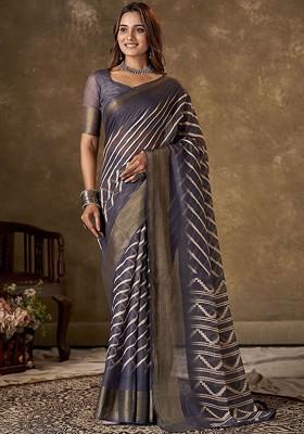 Grey Zari Cotton Saree Set