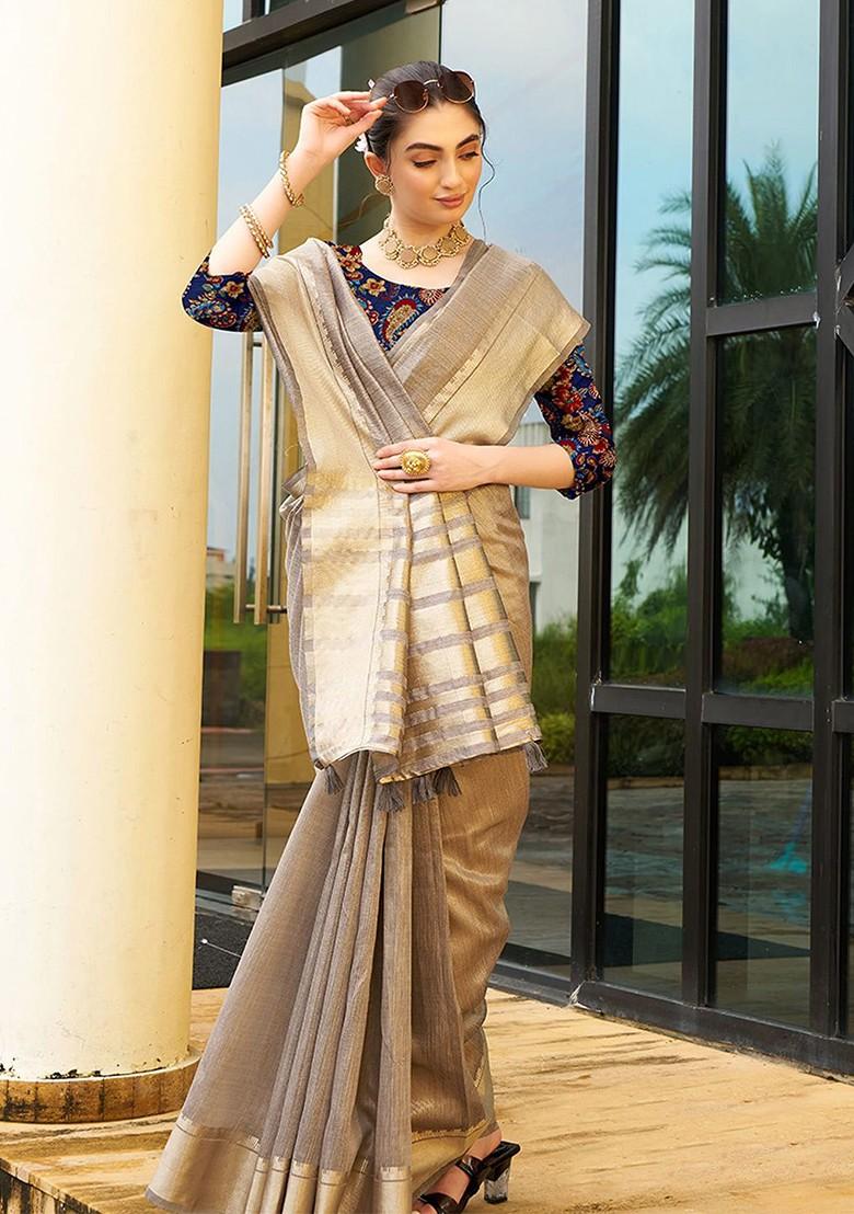 Brown Zari Bhagalpuri Silk Saree Set