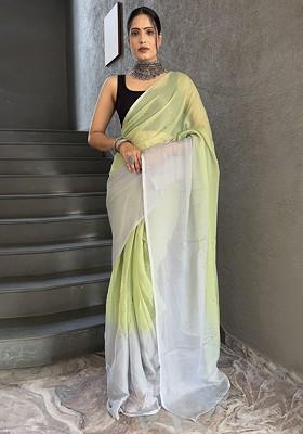 Yellow Embroidered Chiffon Saree Set