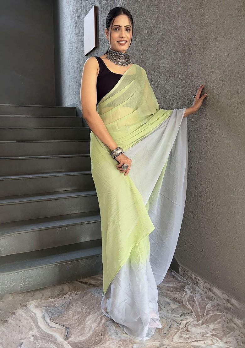 Yellow Embroidered Chiffon Saree Set