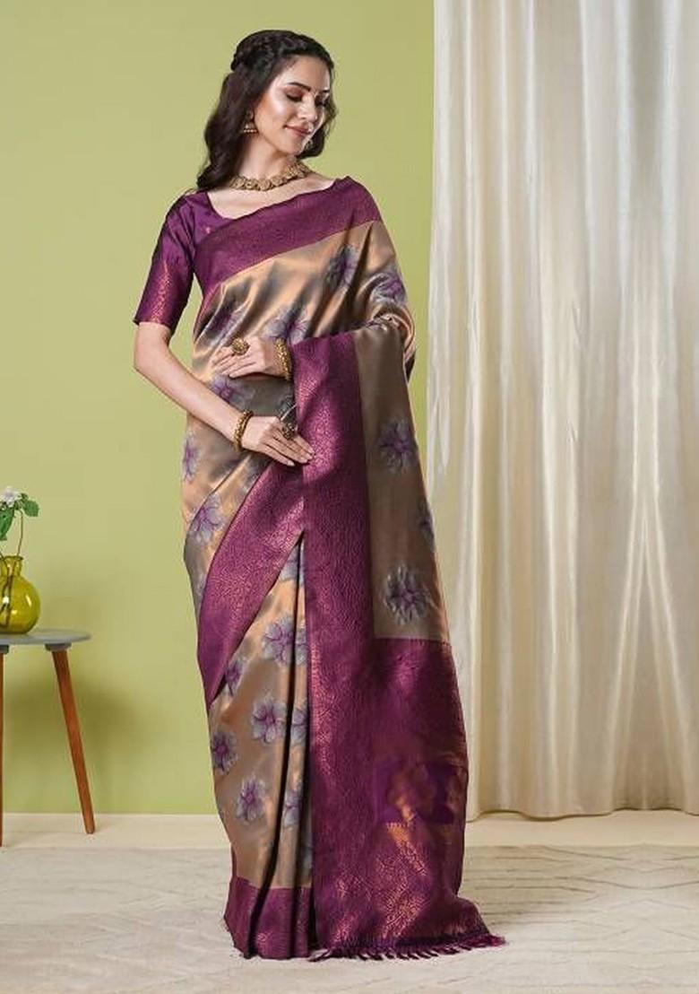 Brown Zari Silk Saree Set