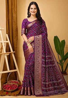Purple Zari Kanjeevaram Silk Saree Set