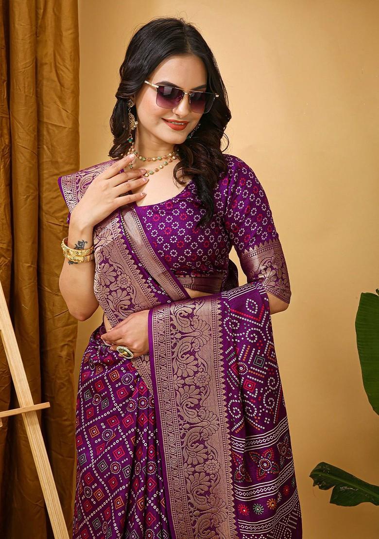 Purple Zari Kanjeevaram Silk Saree Set