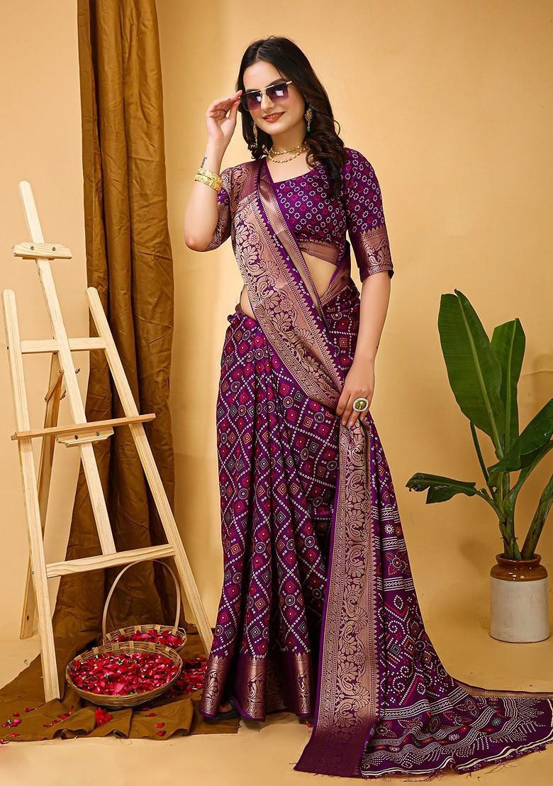 Purple Zari Kanjeevaram Silk Saree Set