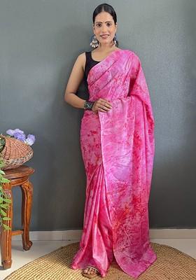 Pink Tie And Dye Chiffon Saree Set