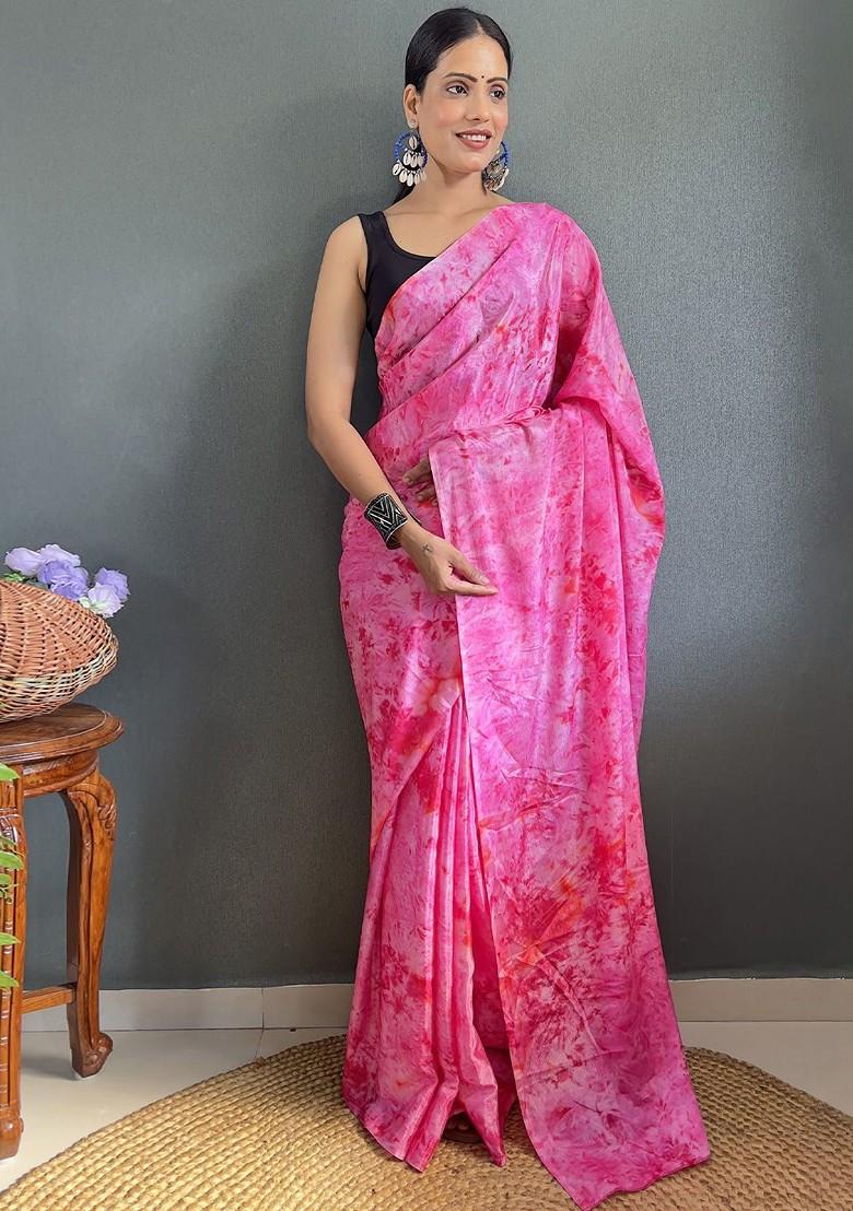 Pink Tie And Dye Chiffon Saree Set