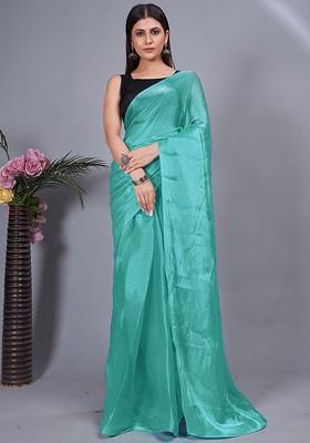Blue Embroidered Crepe Saree Set