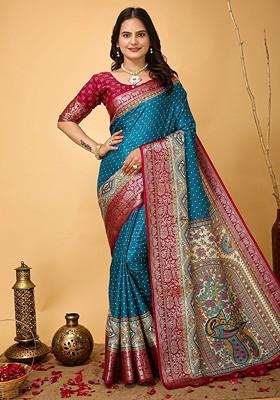 Blue Zari Kanjeevaram Silk Saree Set