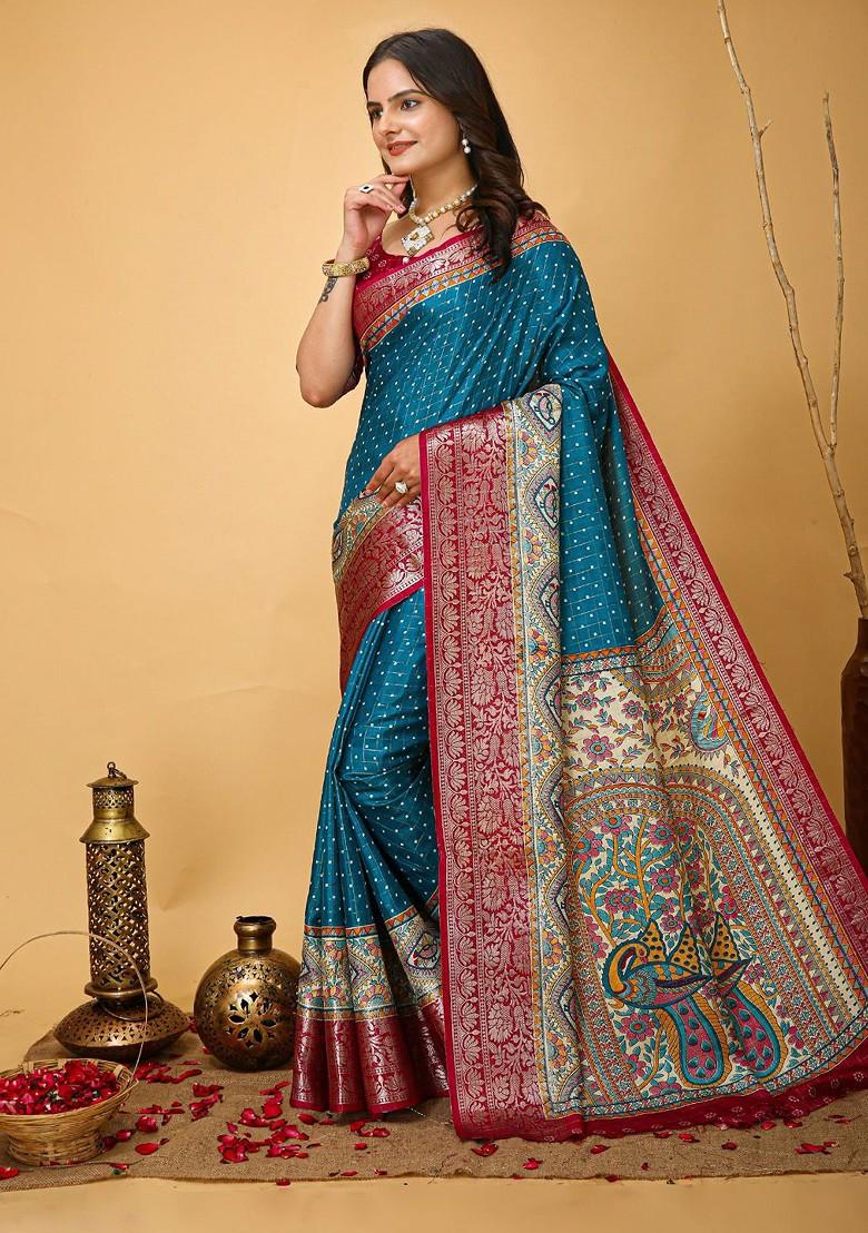 Blue Zari Kanjeevaram Silk Saree Set