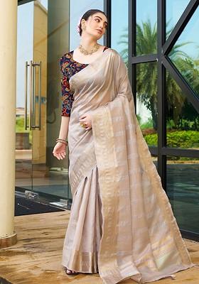 Brown Striped Bhagalpuri Silk Saree Set