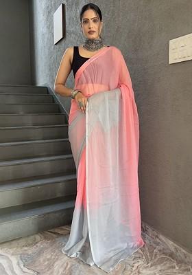 Pink Embroidered Chiffon Saree Set