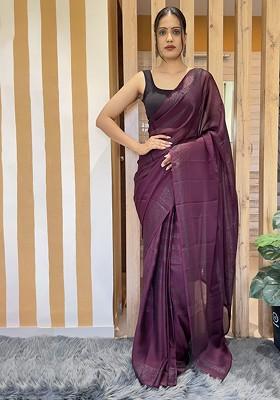 Purple Striped Chiffon Saree Set
