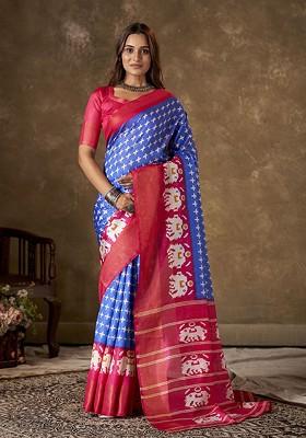 Blue Zari Cotton Saree Set