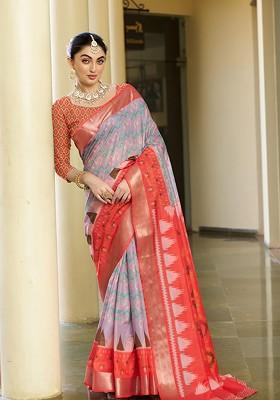 Purple Zari Crepe Saree Set