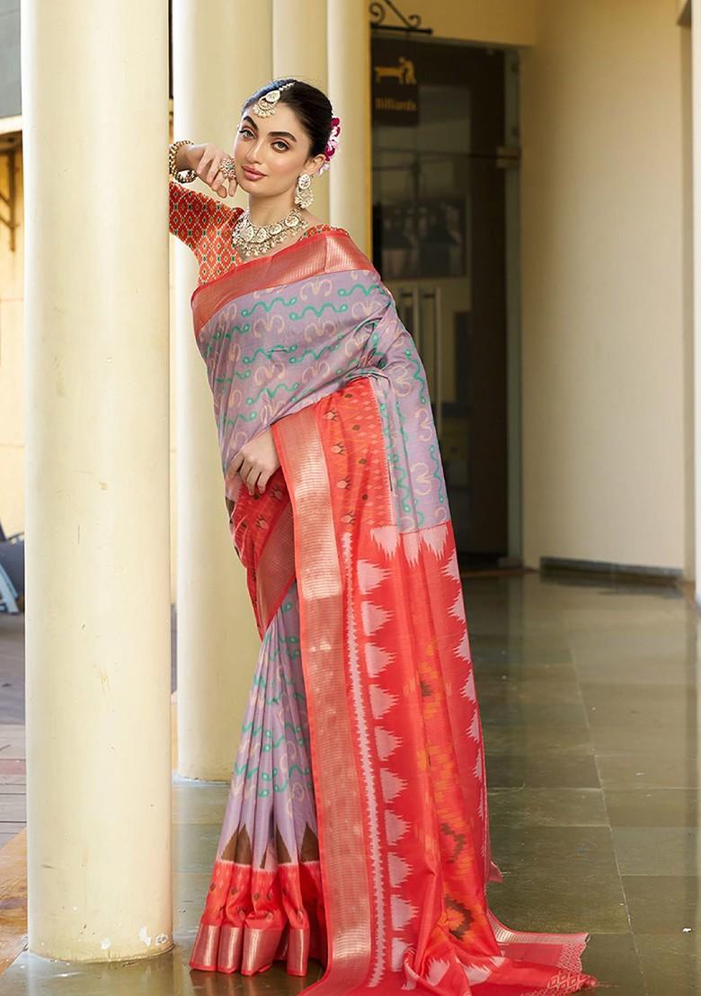 Purple Zari Crepe Saree Set