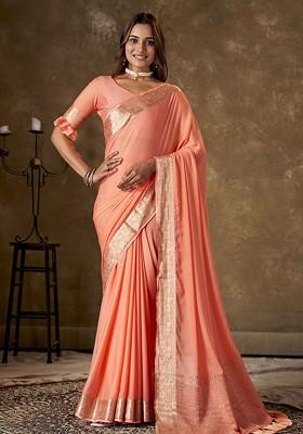 Peach Zari Georgette Saree Set