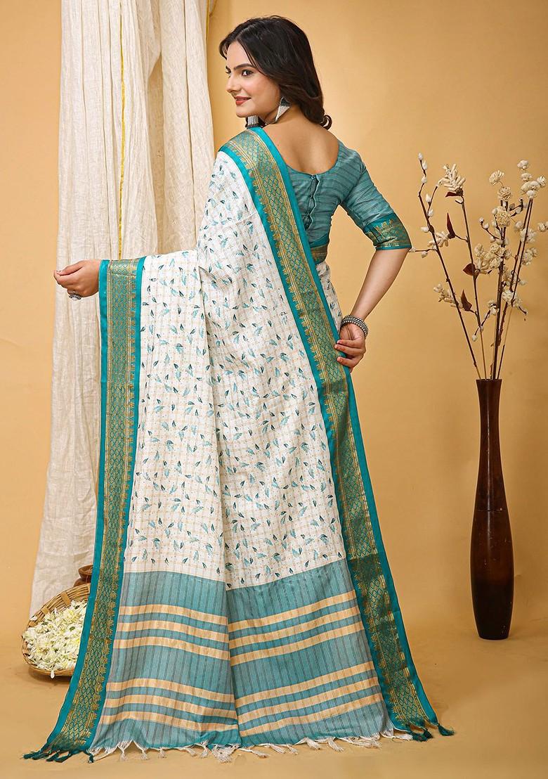 White Zari Cotton Saree Set