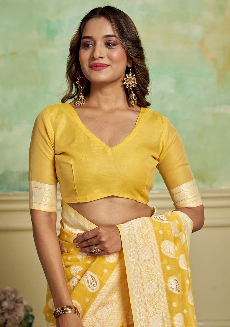 Yellow Zari Cotton Saree Set