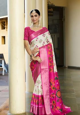 White Zari Crepe Saree Set