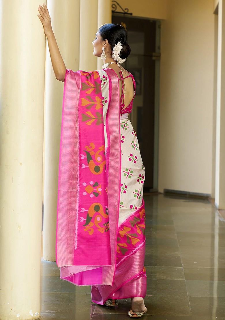 White Zari Crepe Saree Set