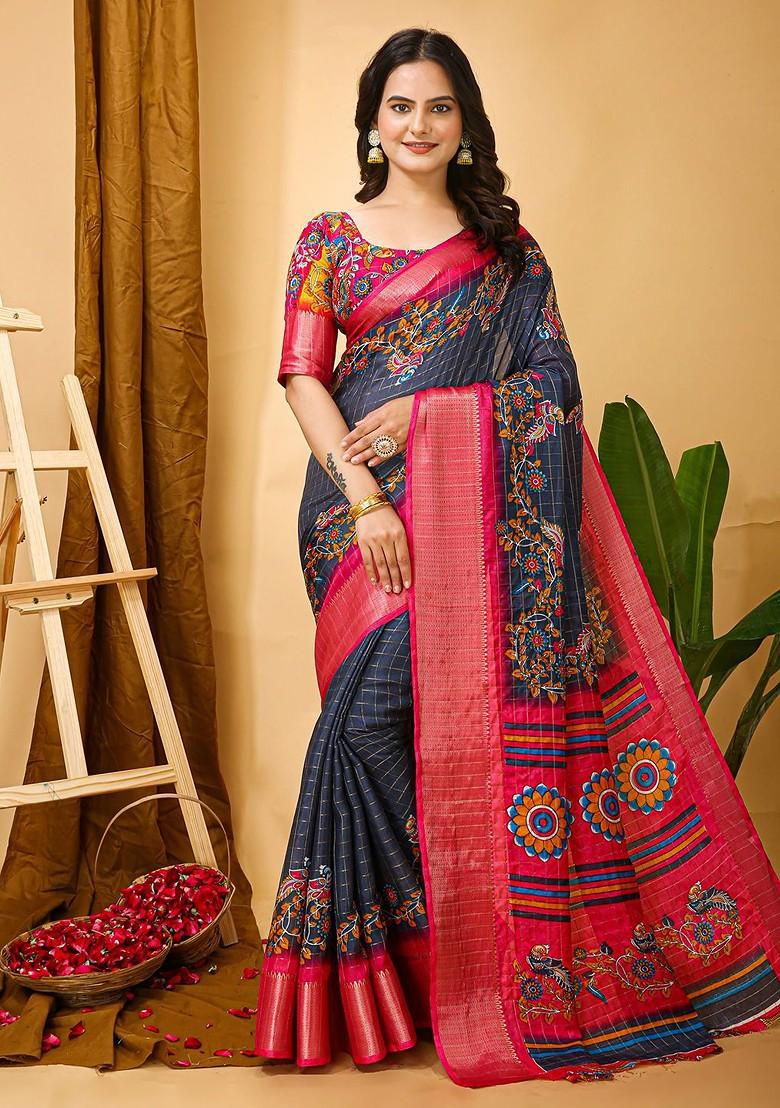 Navy Blue Zari Kanjeevaram Silk Saree Set