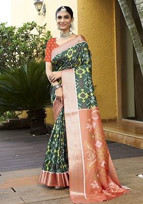 Green Zari Crepe Saree Set
