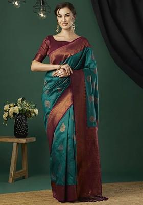 Turquoise Blue Zari Banarasi Saree Set