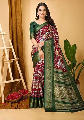 Red Zari Banarasi Saree Set