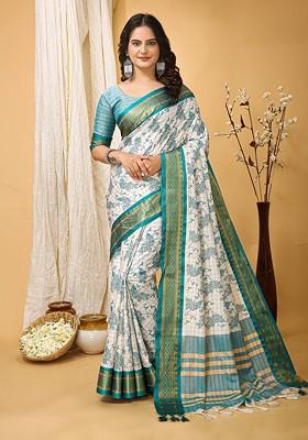 White Zari Cotton Saree Set