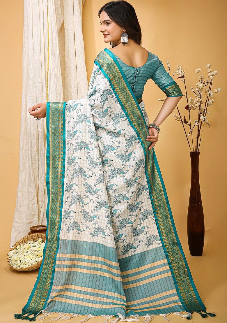 White Zari Cotton Saree Set