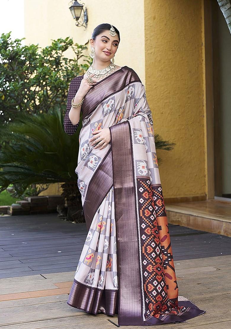 White Zari Crepe Saree Set