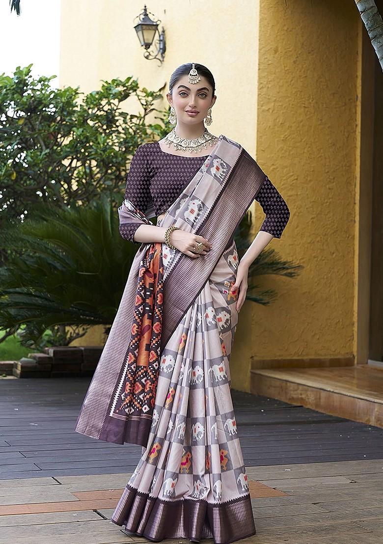 White Zari Crepe Saree Set