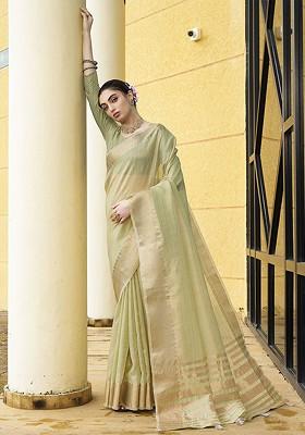 Green Zari Bhagalpuri Silk Saree Set