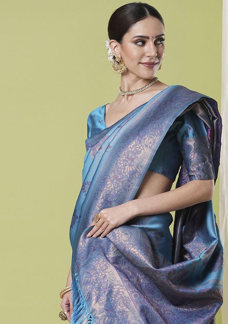 Blue Zari Banarasi Saree Set