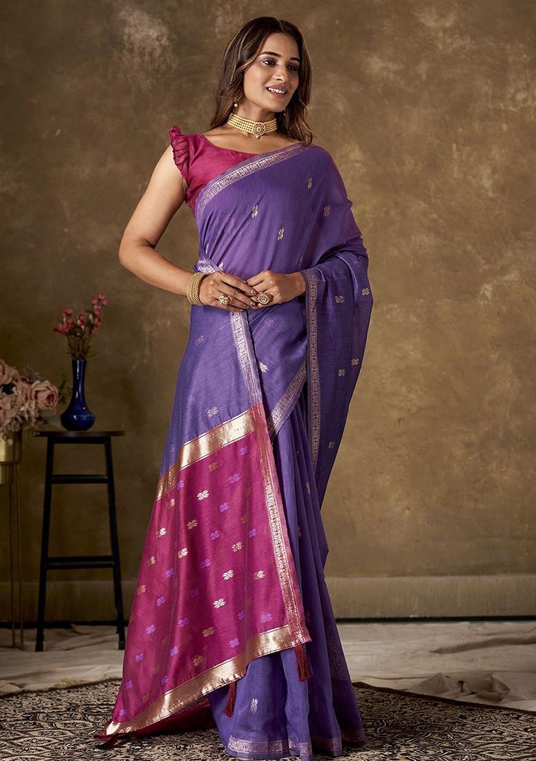 Purple Zari Cotton Saree Set