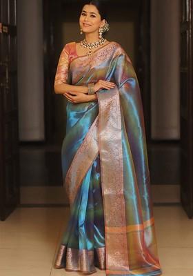 Teal Green Zari Tissue Saree Set