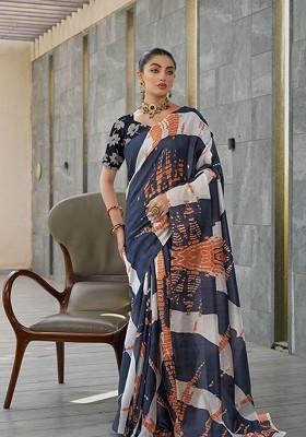 Grey Tie And Dye Silk Saree Set